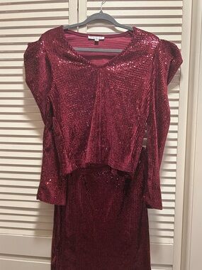 Sequin Midi Skirt and Top in Wine Red